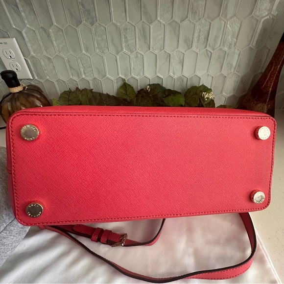 Michael Kors Red Saffiano Leather Satchel Gold-Tone Hardware & Detachable Strap - Picture 8 of 12